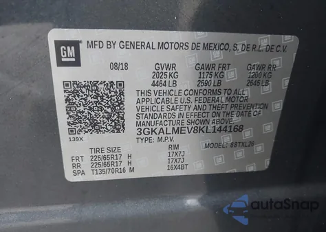 2019 GMC Terrain Sle z USA, uszkodzony, nr VIN 3GKALMEV8KL144168